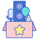 box,speaker,star,birthday and party,microphone,balloon,party hat,event equipment